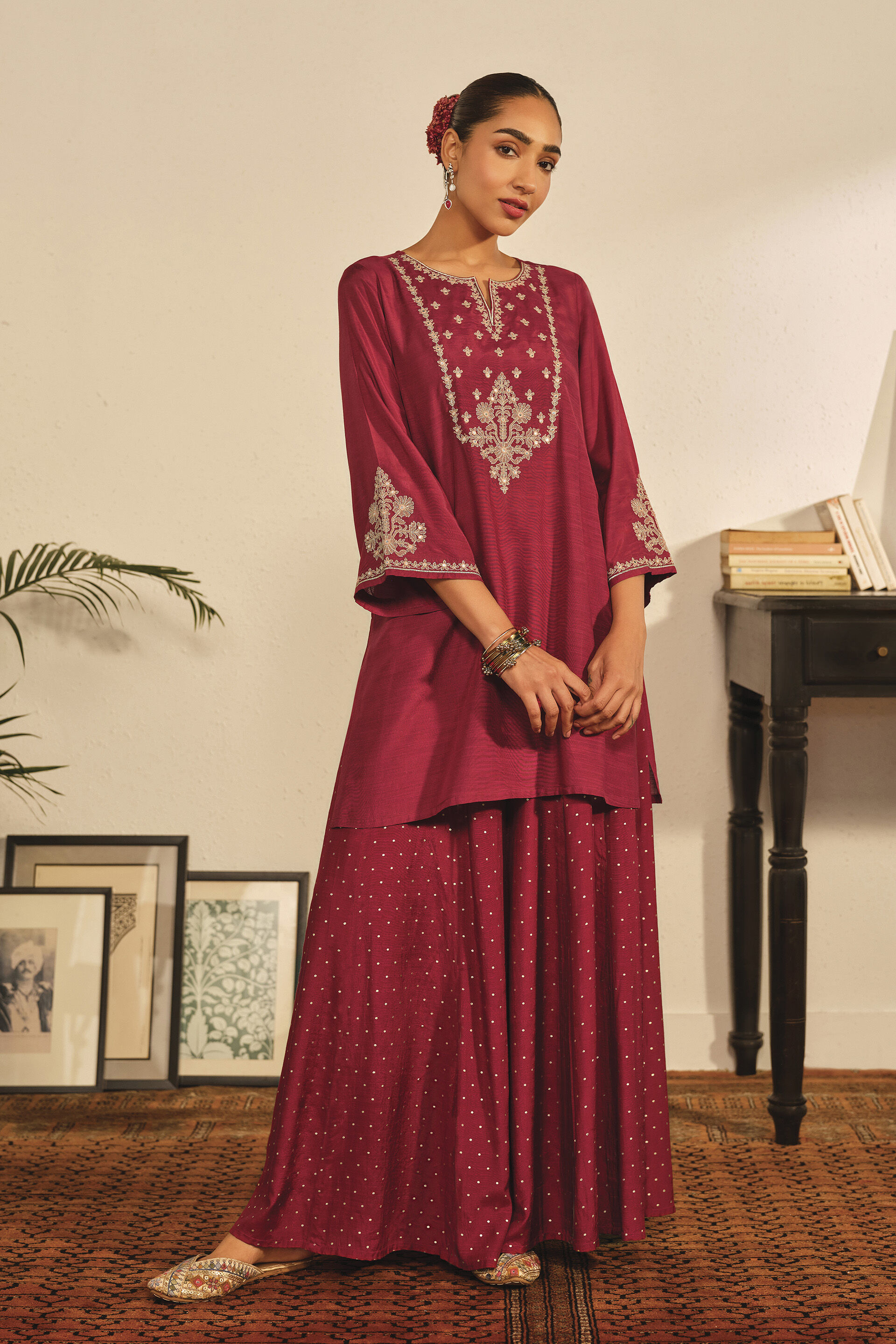 Embroidered Tunic in Red, Red, image 3